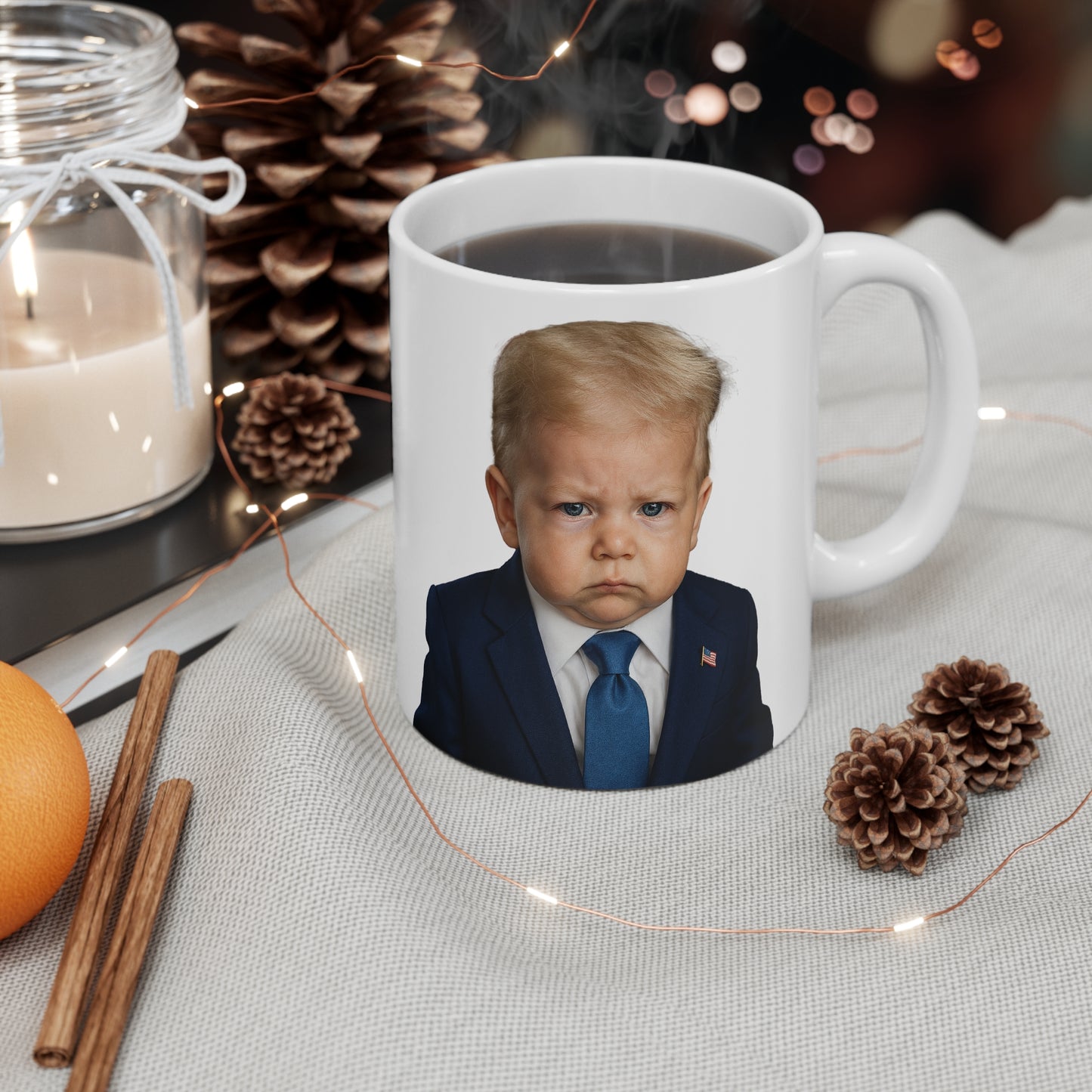 “Make Mornings Great Again” – Baby Trump Presidential Mug