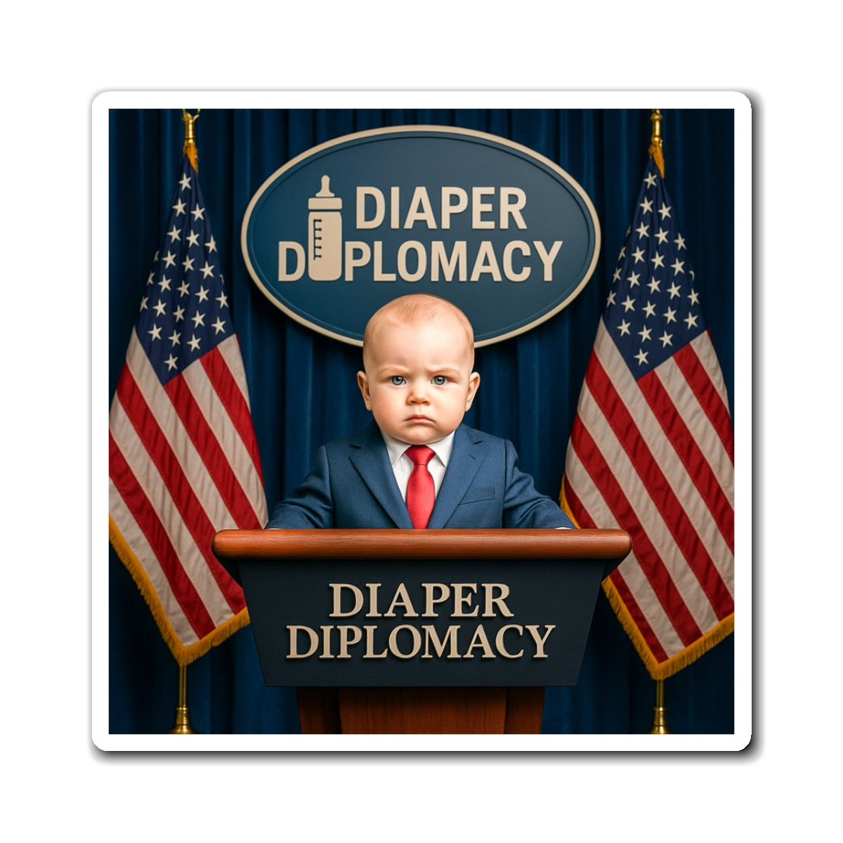 Diaper Diplomacy — Podium Baby Cut-Out Magnet