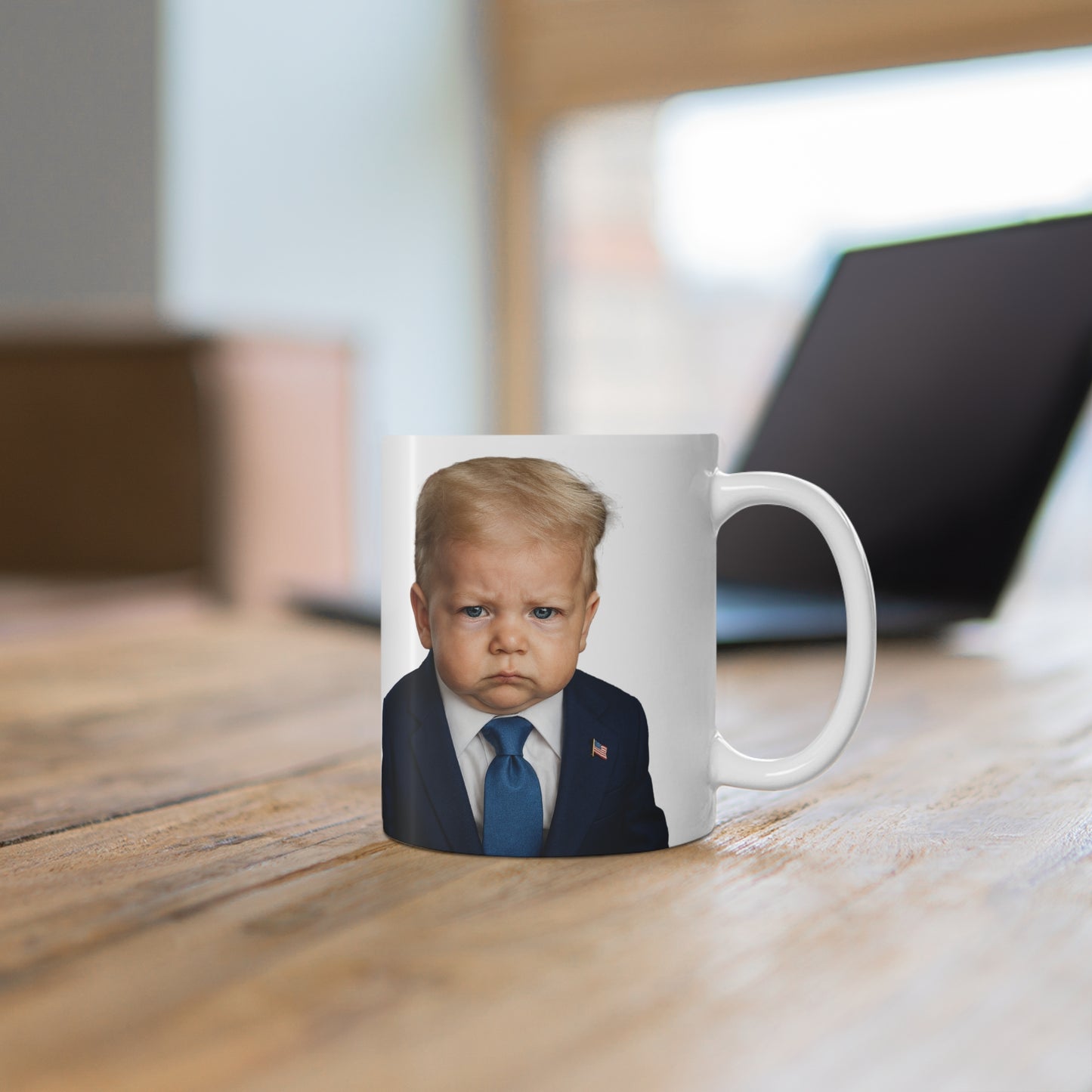 “Make Mornings Great Again” – Baby Trump Presidential Mug
