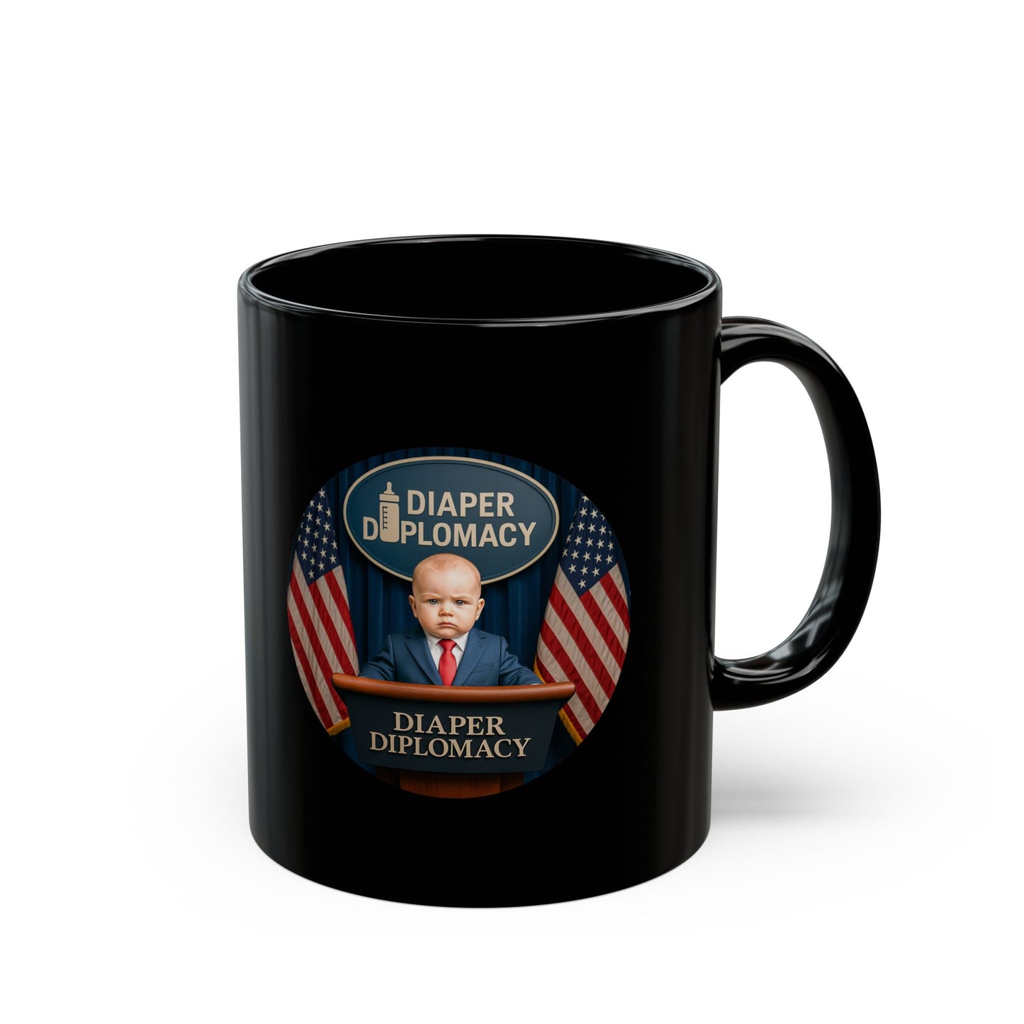 Diaper Diplomacy — Podium Baby Official Mug (11oz) Black